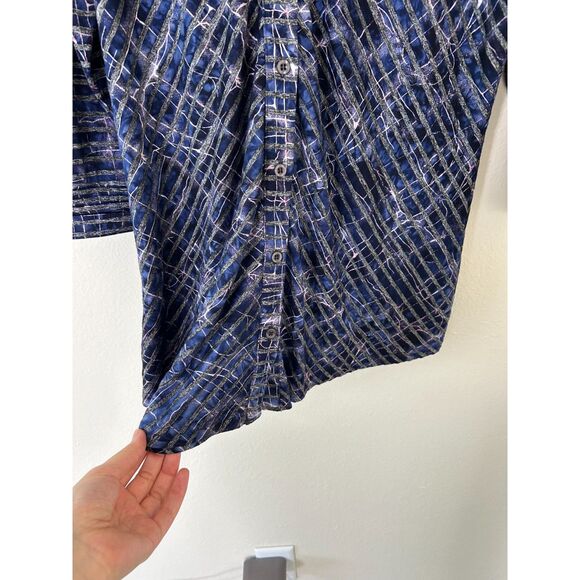 Boho Chic Button Down Top Women's L Blue abstract whimsigoth witchy gothic tunic - Picture 6 of 8